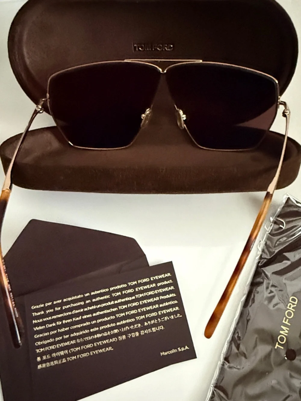 Tom Ford Gold Metal Sunglasses with Dark Brown Lenses